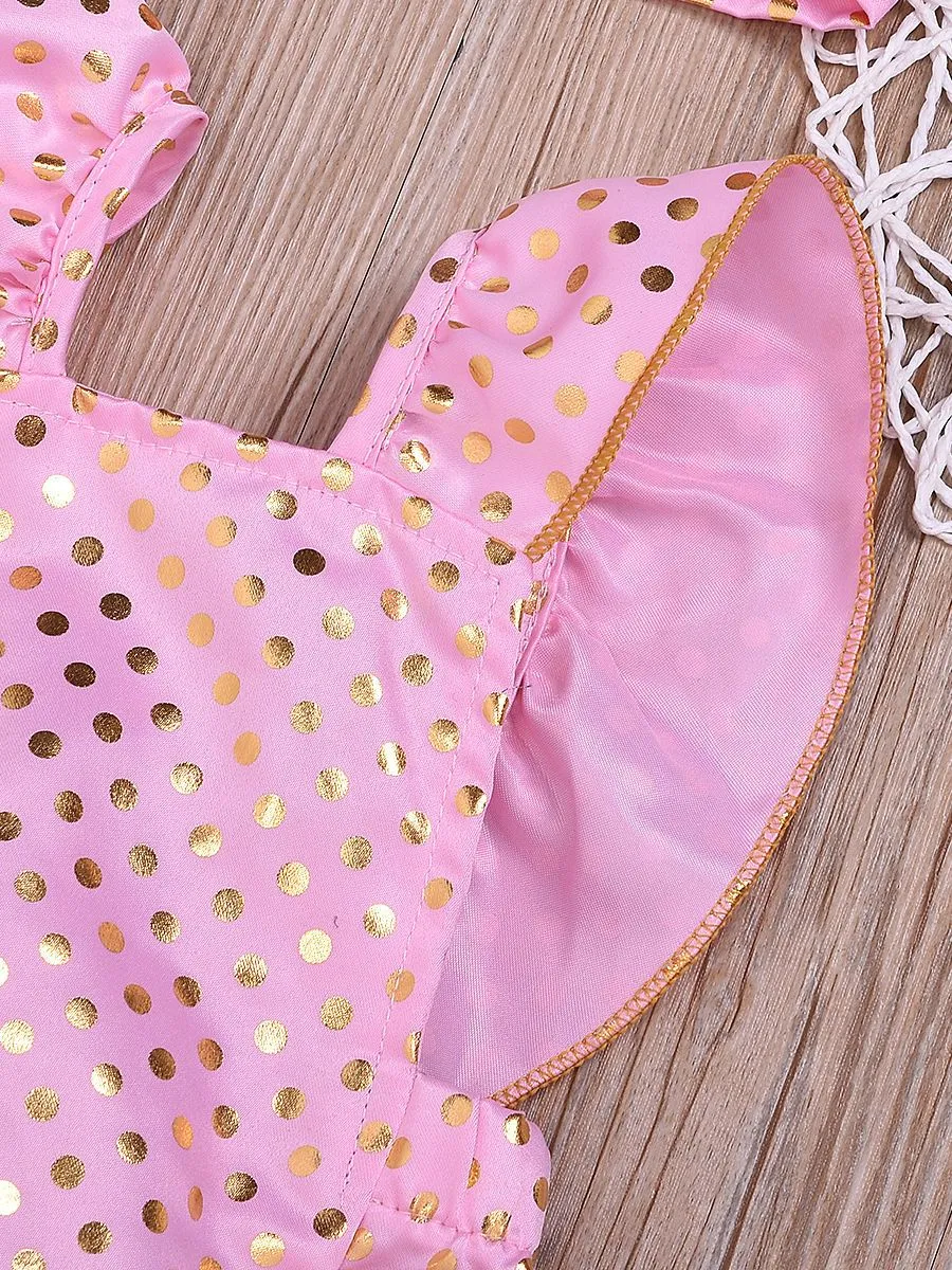 2-Piece Onesie Polka Dots Ruffle Jumpsuit   Headband