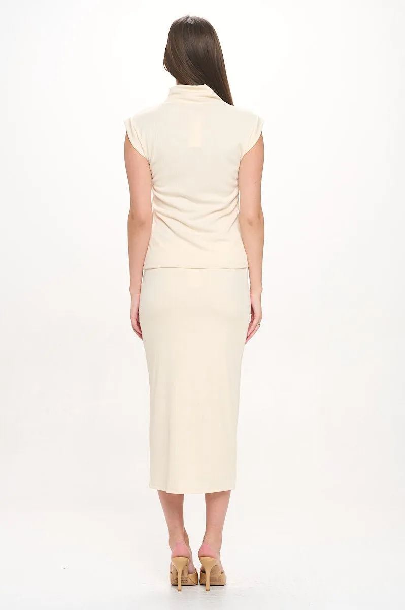 Anna Mock Neck Ribbed Sleeveless Top