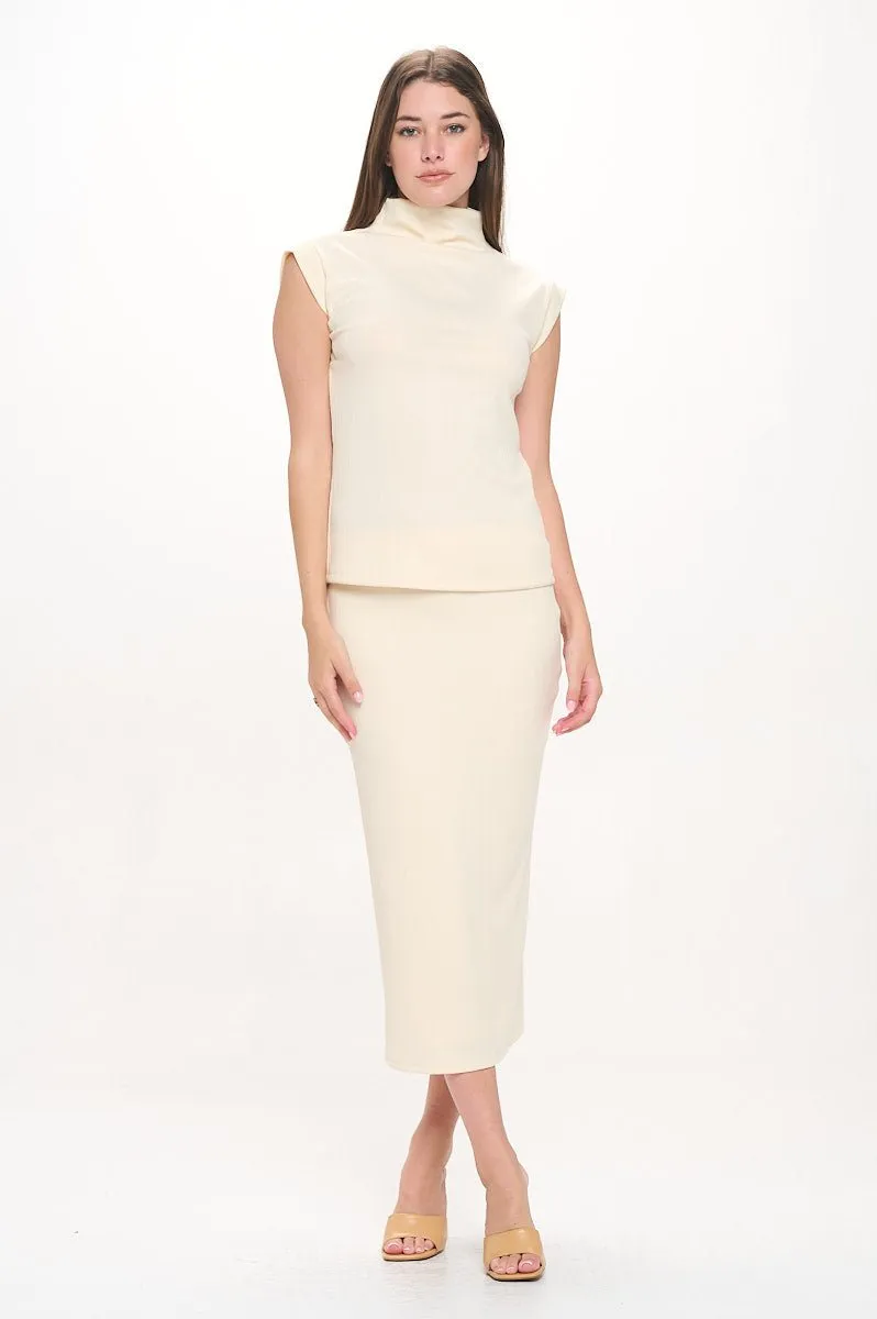 Anna Mock Neck Ribbed Sleeveless Top