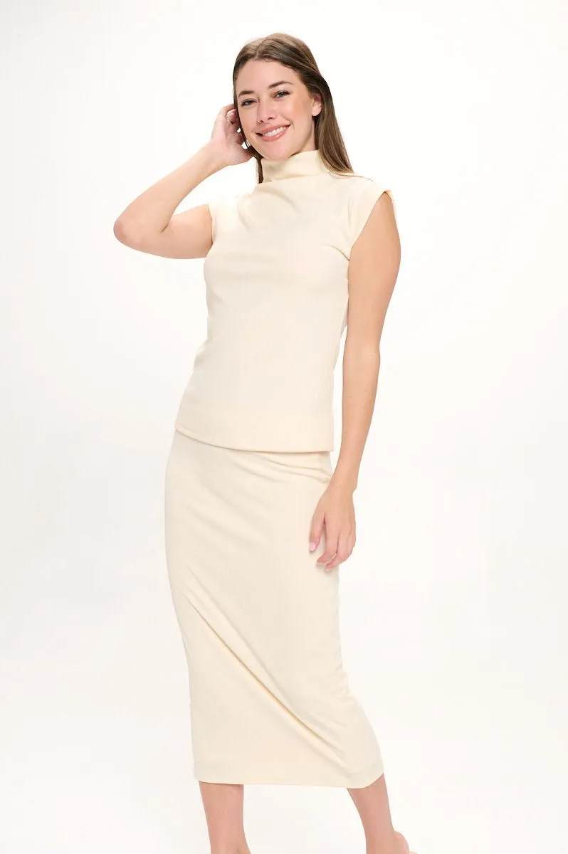 Anna Mock Neck Ribbed Sleeveless Top