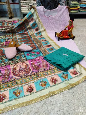 Baby Pink Elegant Chikankari Kurti, Palazzo, and Pakistani Dupatta Set