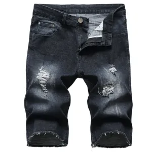 Basic Mid Waisted Men's Ripped Jeans Shorts Men's Jean Shorts