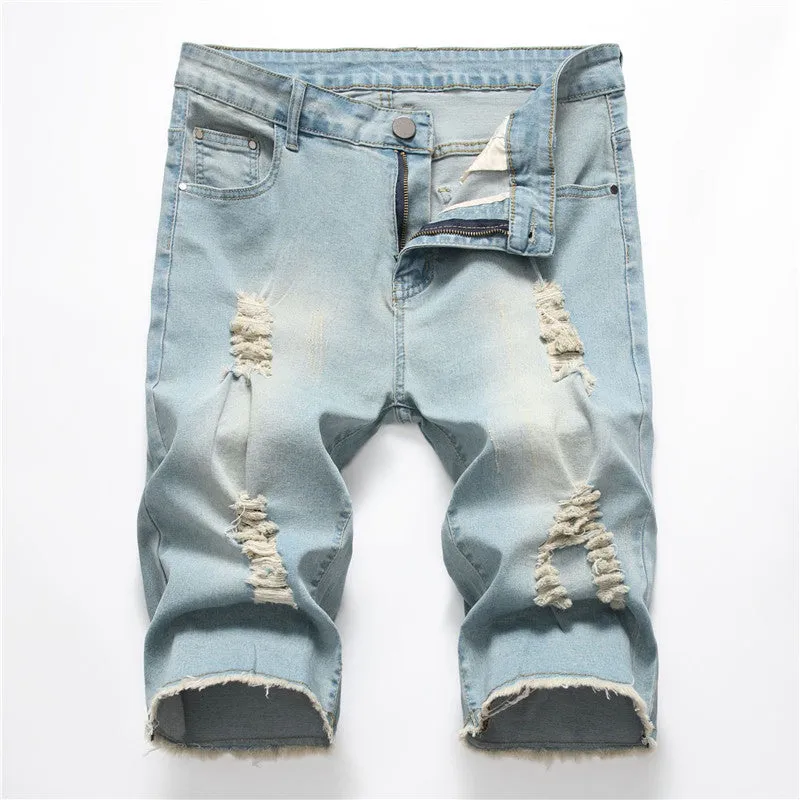 Basic Mid Waisted Men's Ripped Jeans Shorts Men's Jean Shorts