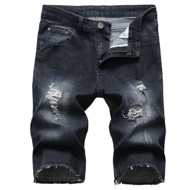 Basic Mid Waisted Men's Ripped Jeans Shorts Men's Jean Shorts