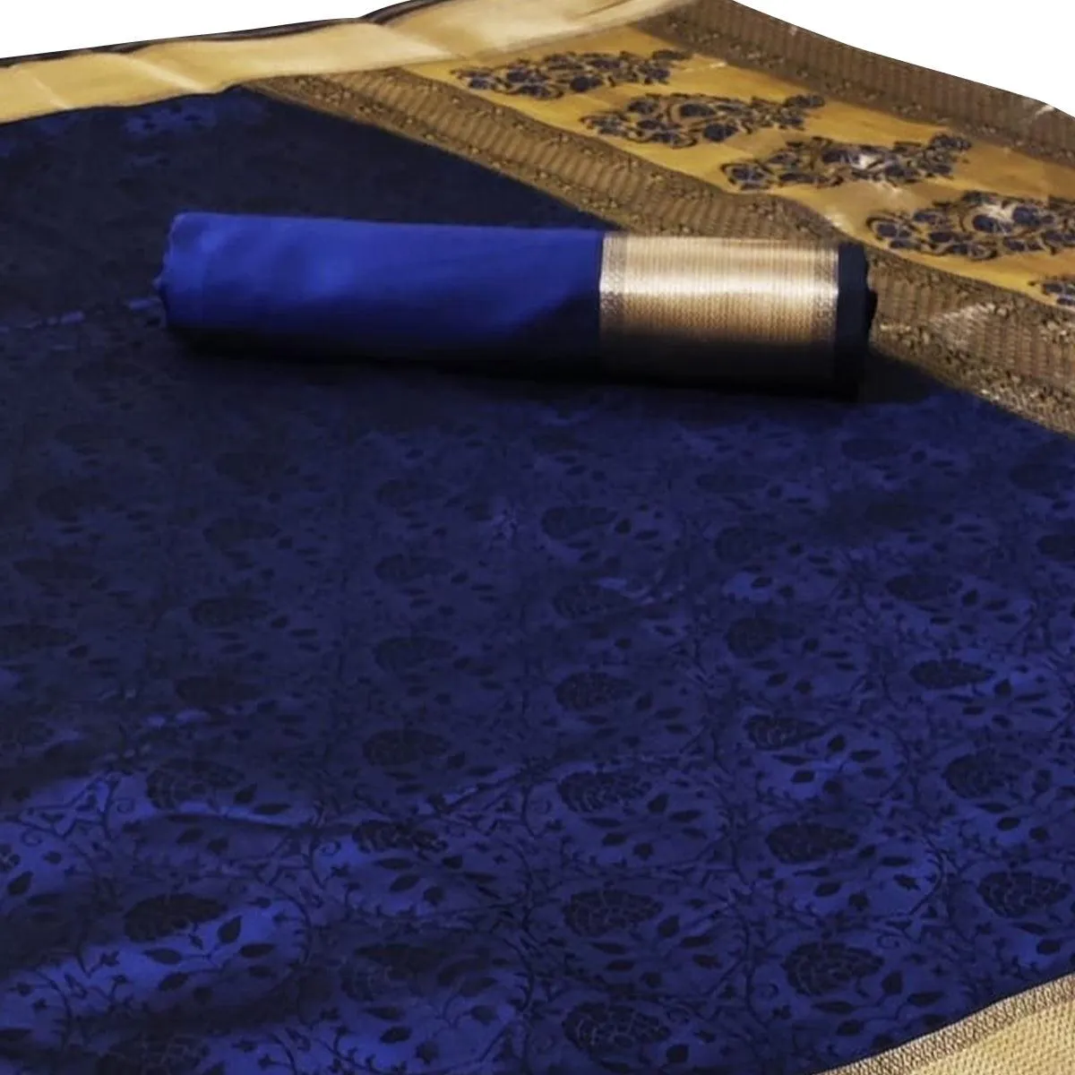 Beautiful Blue Colored Festive Wear Woven Heavy Silk Saree