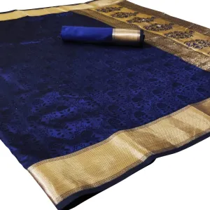 Beautiful Blue Colored Festive Wear Woven Heavy Silk Saree