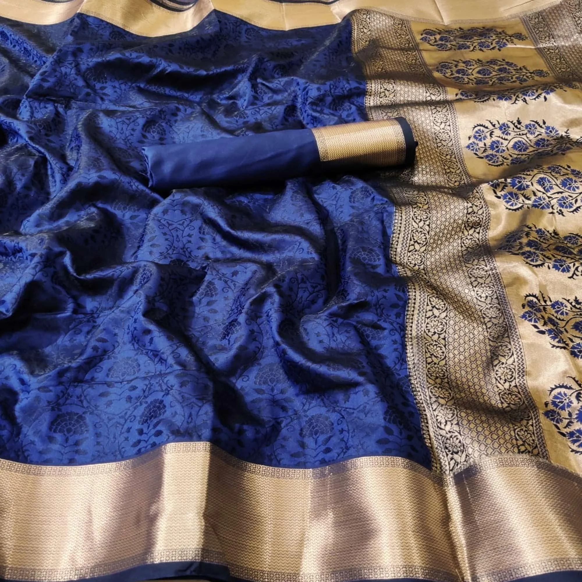 Beautiful Blue Colored Festive Wear Woven Heavy Silk Saree