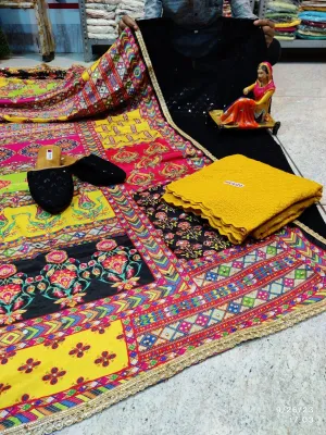 Black & Yellow Elegant Chikankari Kurti, Palazzo, and Pakistani Dupatta Set