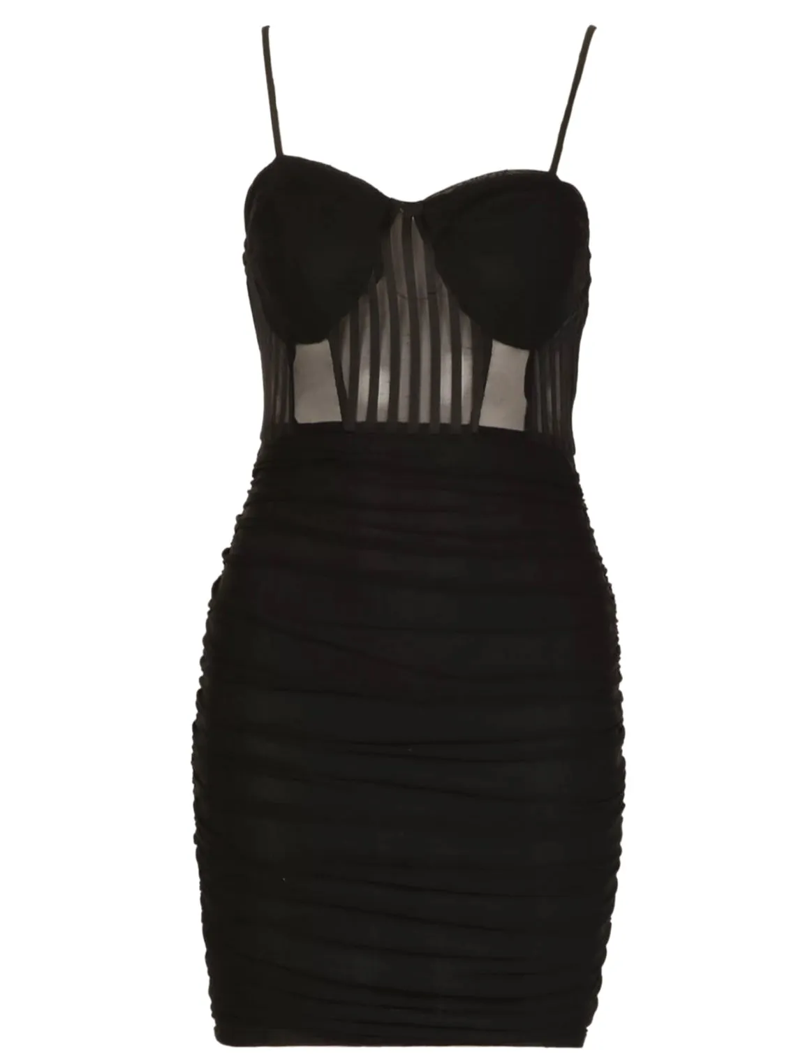 Black Mesh Panel Mini Dress