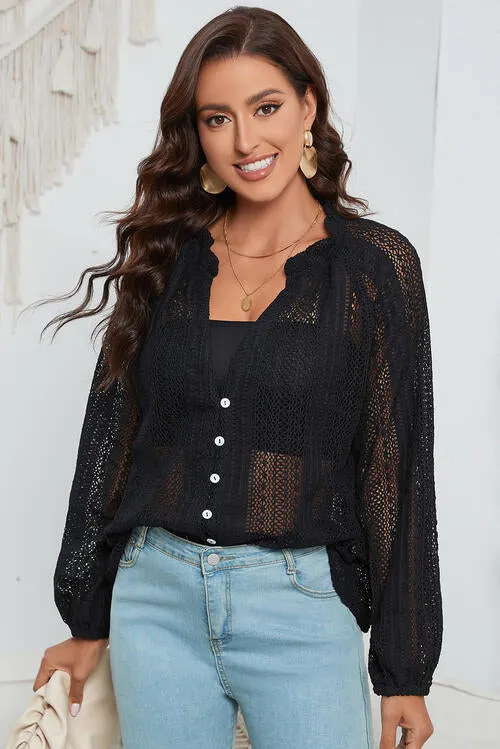 Black Openwork Long Sleeve Shirt