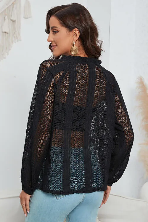 Black Openwork Long Sleeve Shirt