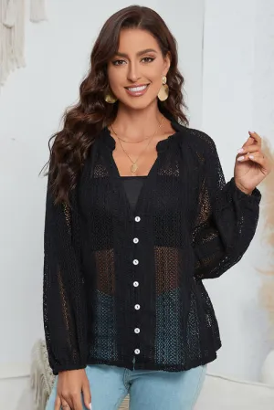Black Openwork Long Sleeve Shirt