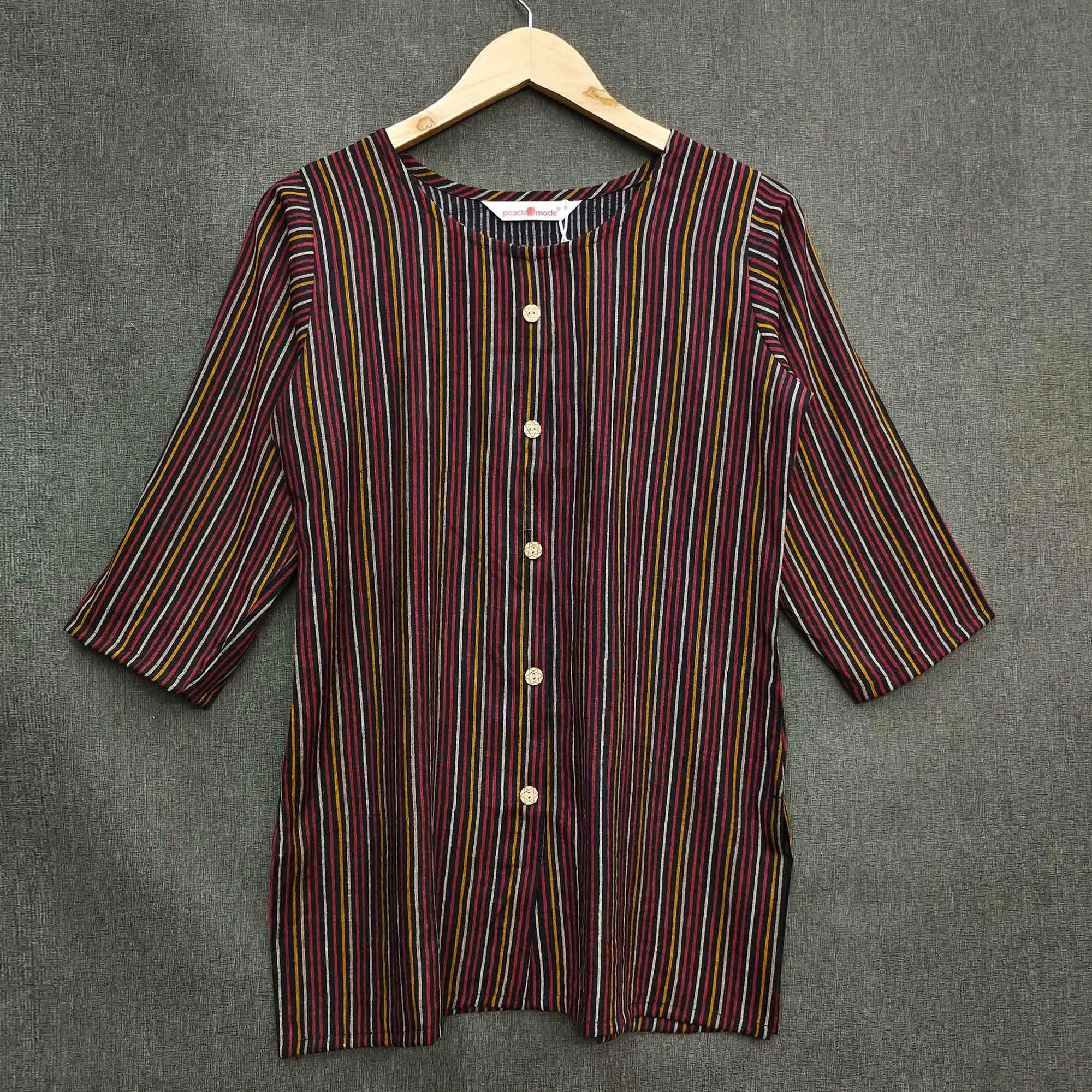Black Striped Printed Rayon Top