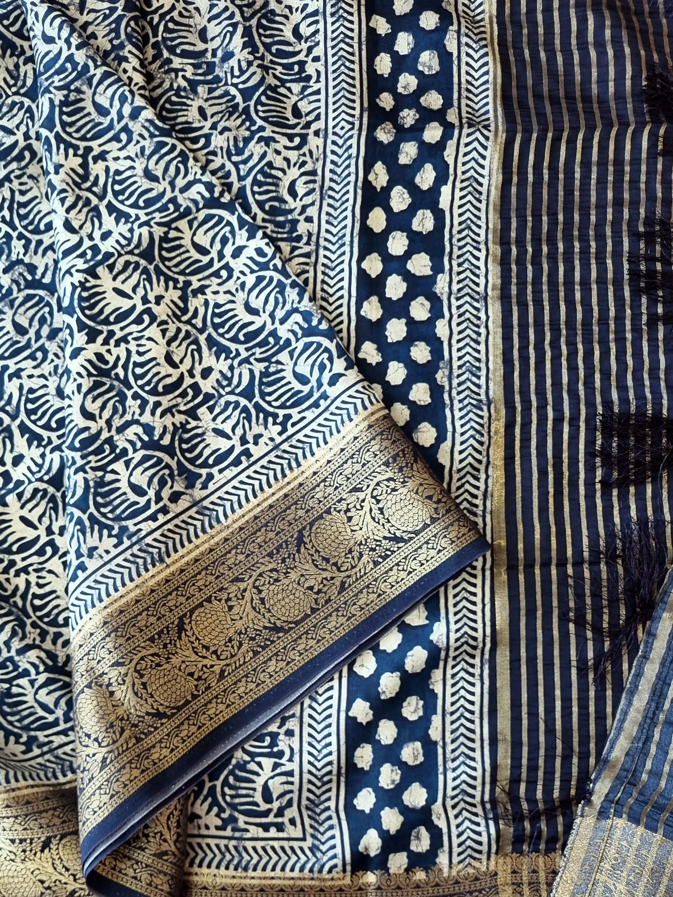 Blue Crepe Silk Saree with Banarasi Borders