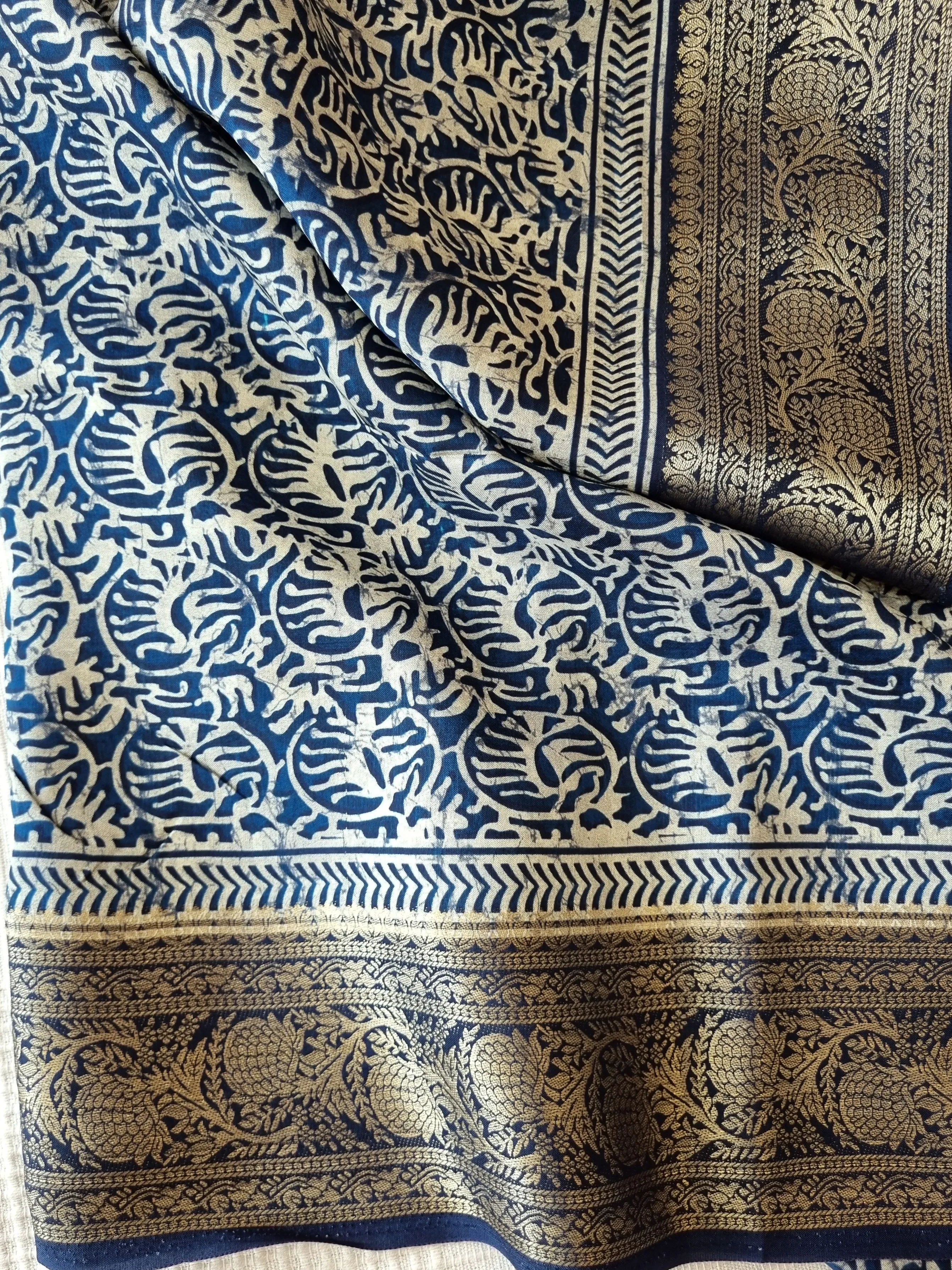 Blue Crepe Silk Saree with Banarasi Borders