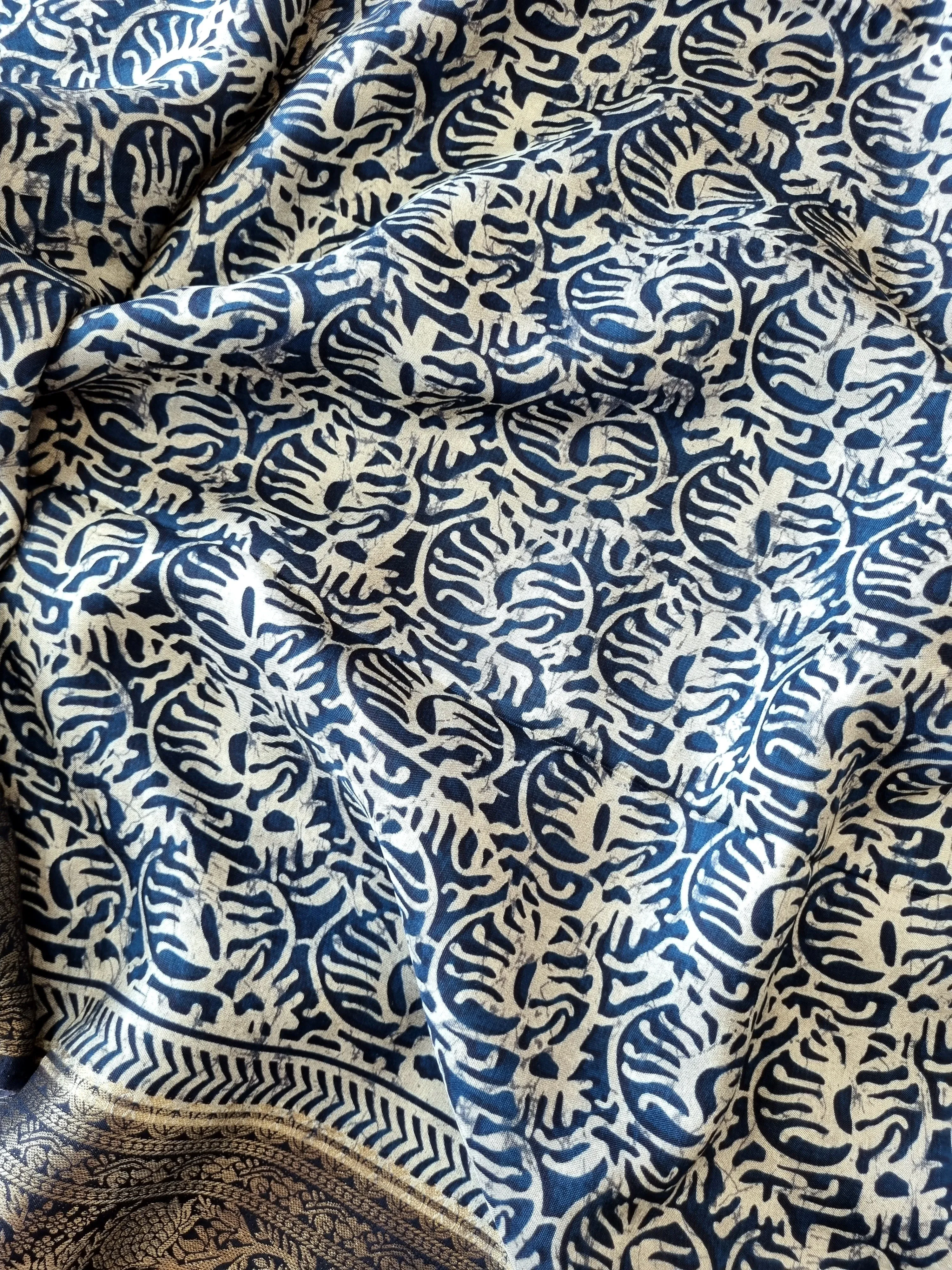 Blue Crepe Silk Saree with Banarasi Borders
