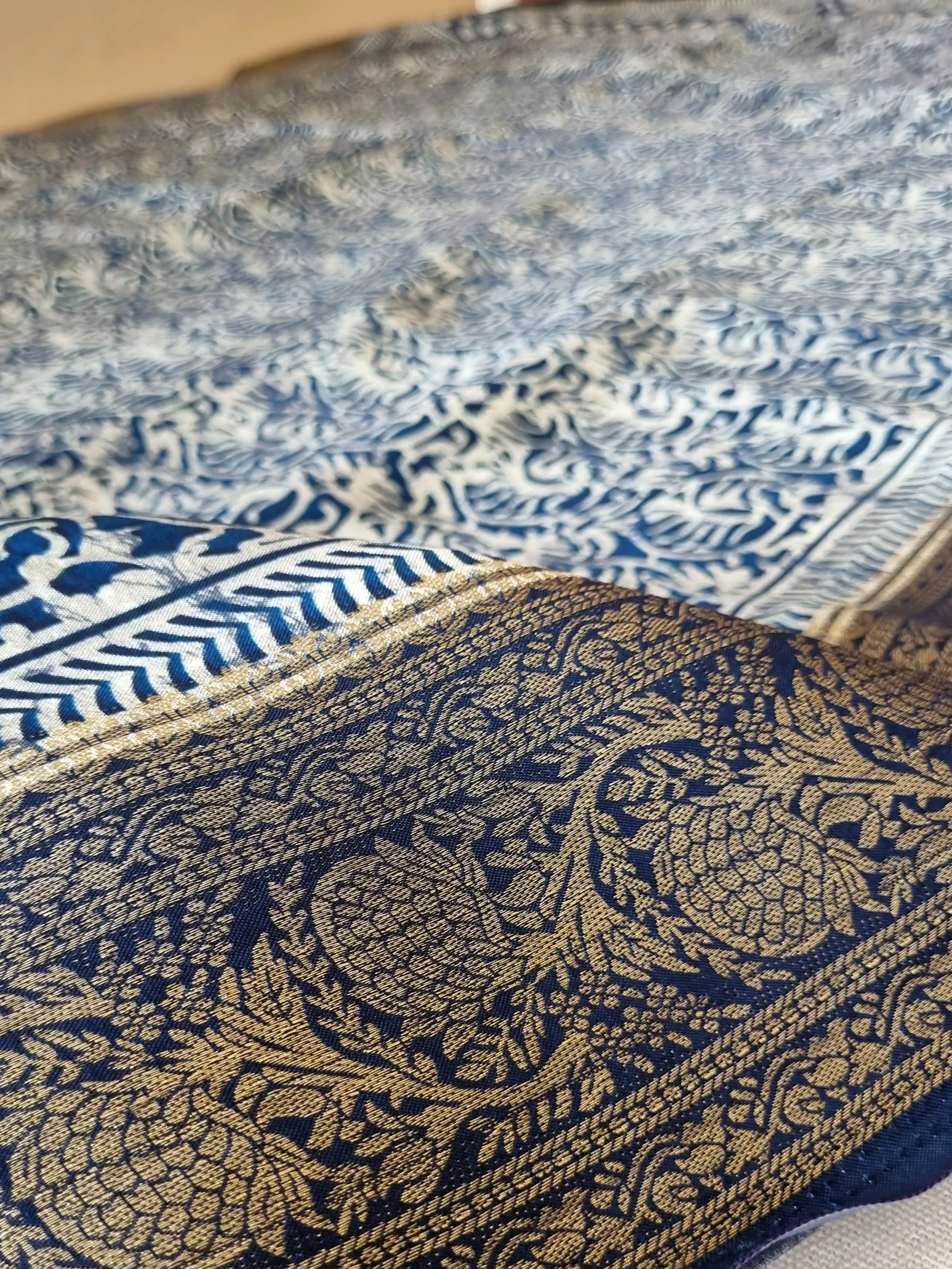 Blue Crepe Silk Saree with Banarasi Borders