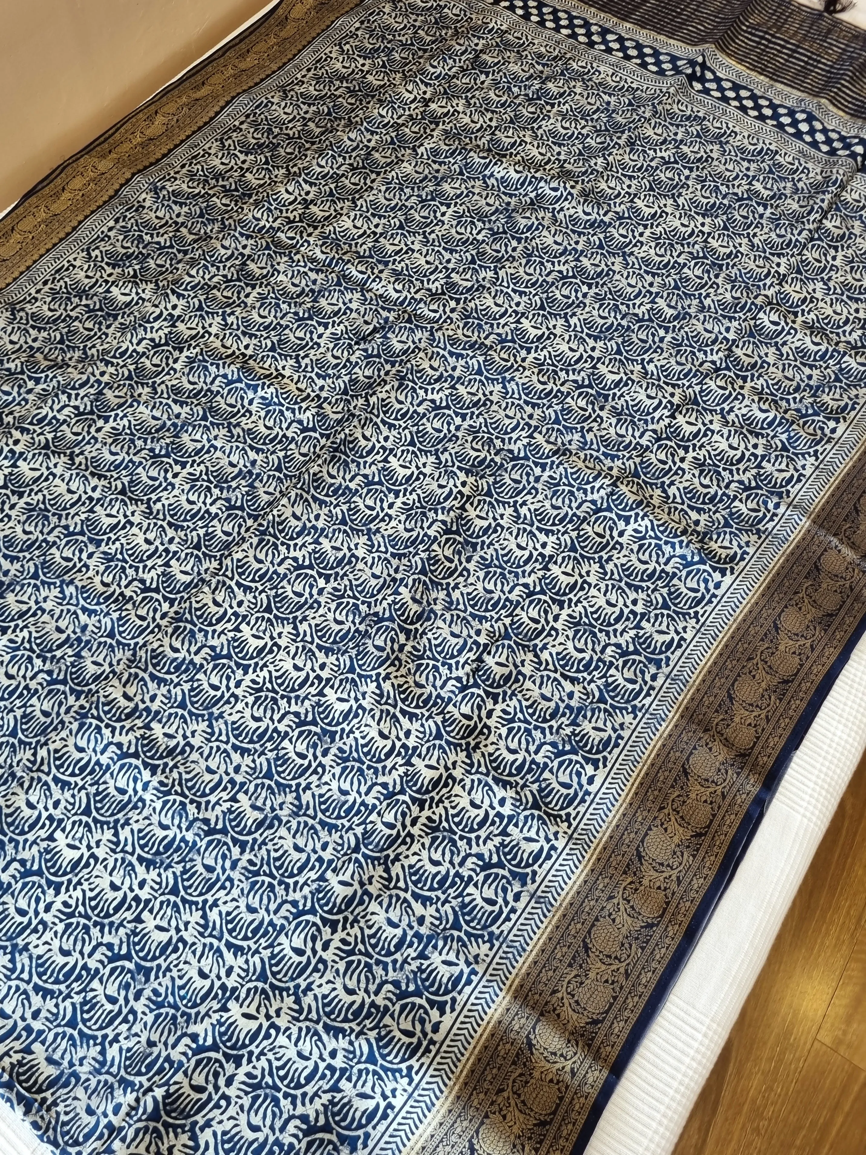 Blue Crepe Silk Saree with Banarasi Borders