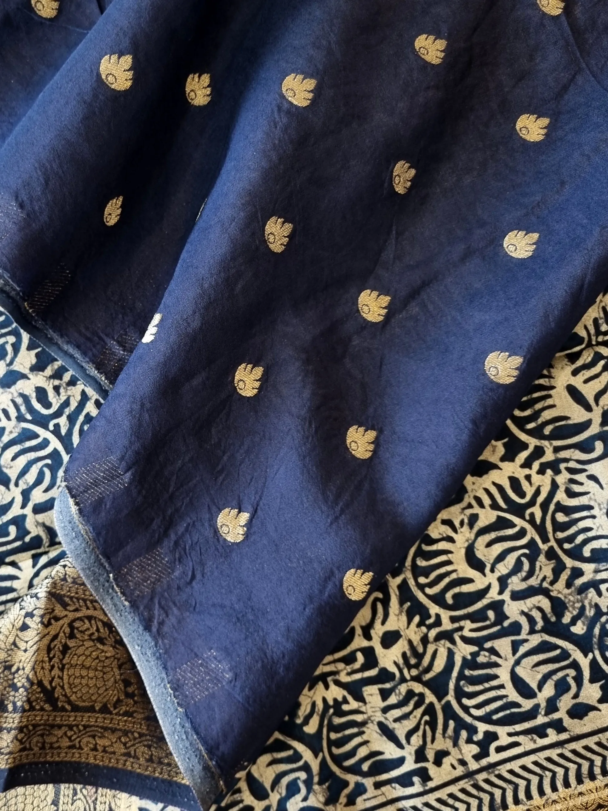 Blue Crepe Silk Saree with Banarasi Borders