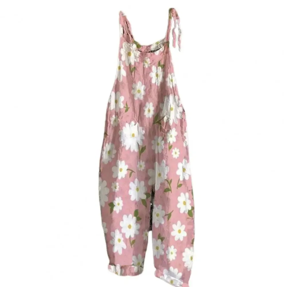 Bonnyshow Women Jumpsuit Floral Print Wide Leg Beach Jumpsuit Vintage Temperament Loose-fitting Jumpsuit For Holiday