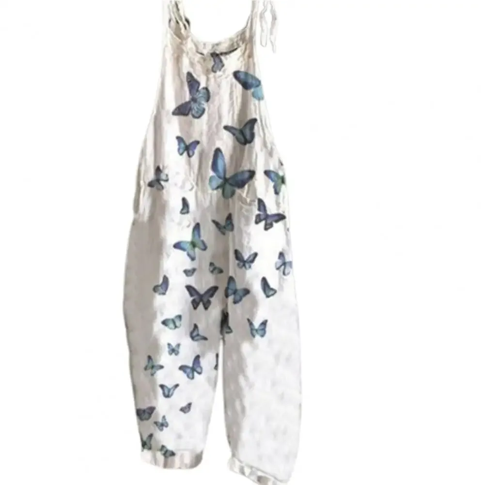 Bonnyshow Women Jumpsuit Floral Print Wide Leg Beach Jumpsuit Vintage Temperament Loose-fitting Jumpsuit For Holiday