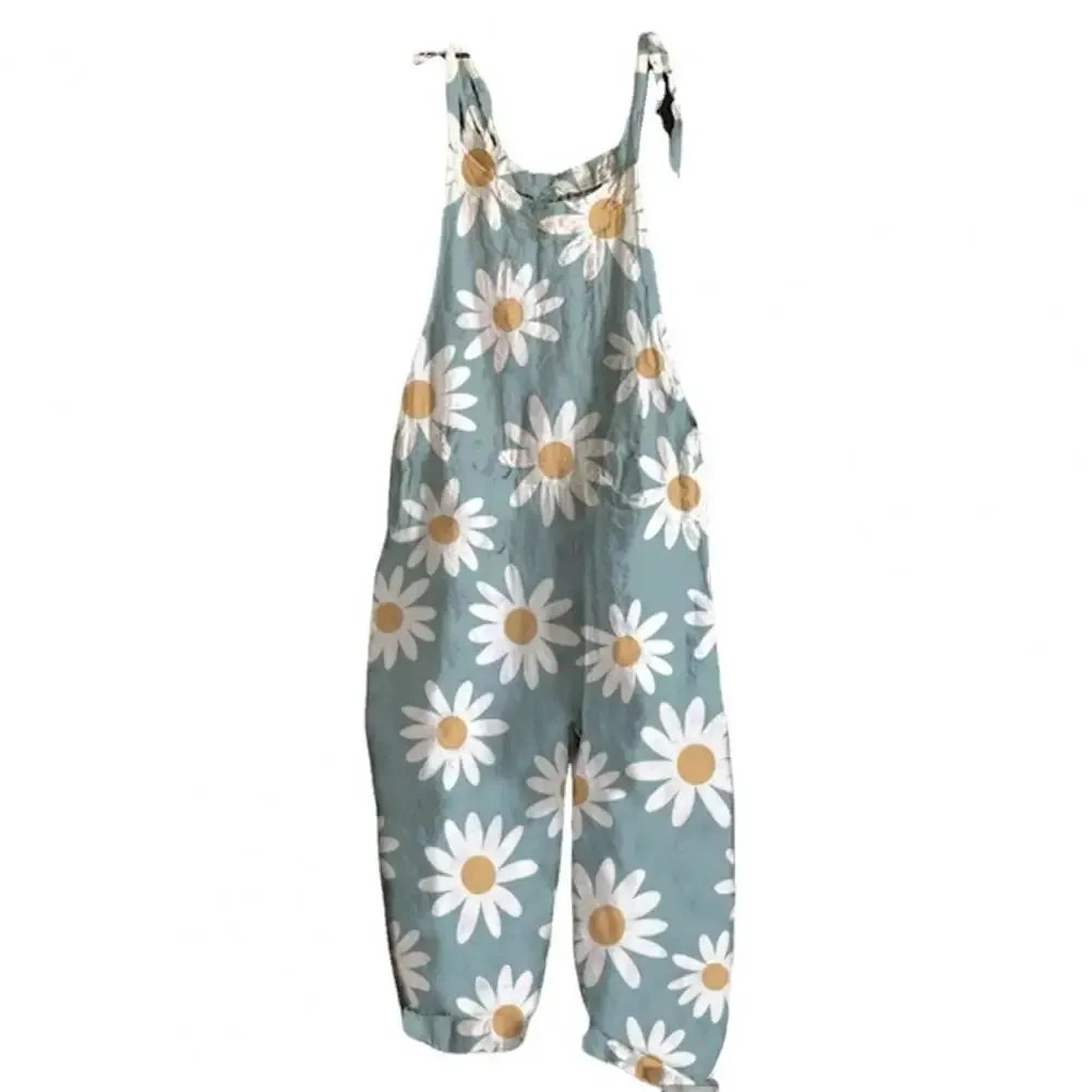 Bonnyshow Women Jumpsuit Floral Print Wide Leg Beach Jumpsuit Vintage Temperament Loose-fitting Jumpsuit For Holiday