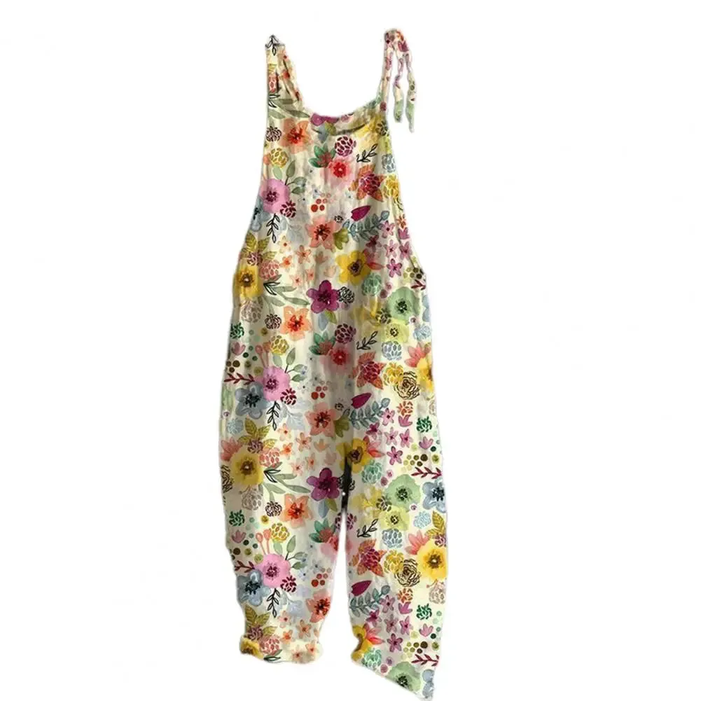 Bonnyshow Women Jumpsuit Floral Print Wide Leg Beach Jumpsuit Vintage Temperament Loose-fitting Jumpsuit For Holiday