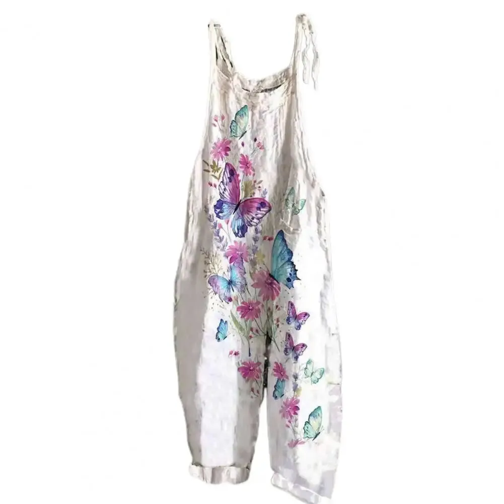 Bonnyshow Women Jumpsuit Floral Print Wide Leg Beach Jumpsuit Vintage Temperament Loose-fitting Jumpsuit For Holiday