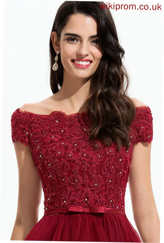 Bow(s) Lace Trudie Tulle Beading With Cocktail Lace A-Line Dress Cocktail Dresses Asymmetrical Off-the-Shoulder