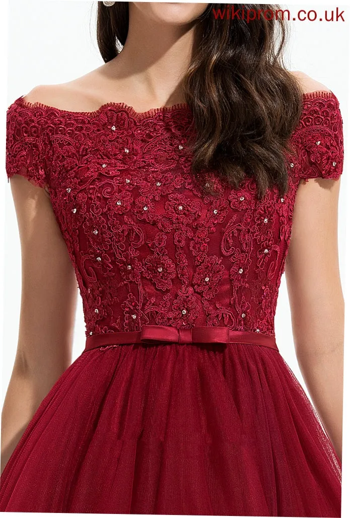 Bow(s) Lace Trudie Tulle Beading With Cocktail Lace A-Line Dress Cocktail Dresses Asymmetrical Off-the-Shoulder