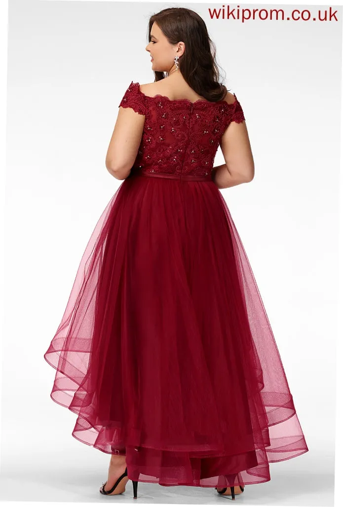 Bow(s) Lace Trudie Tulle Beading With Cocktail Lace A-Line Dress Cocktail Dresses Asymmetrical Off-the-Shoulder