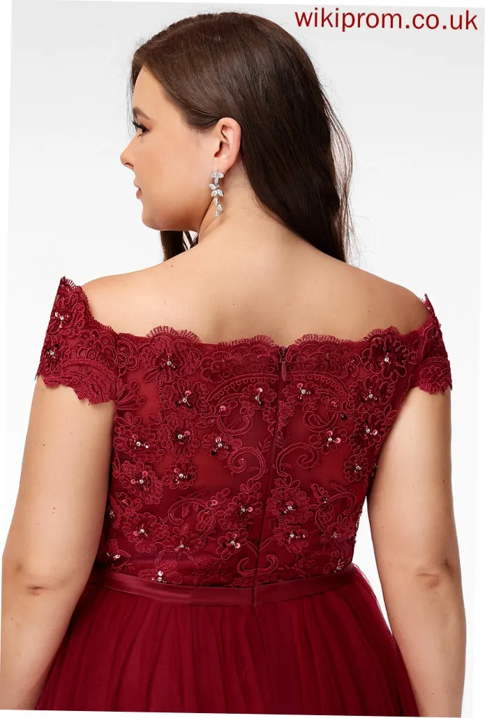 Bow(s) Lace Trudie Tulle Beading With Cocktail Lace A-Line Dress Cocktail Dresses Asymmetrical Off-the-Shoulder
