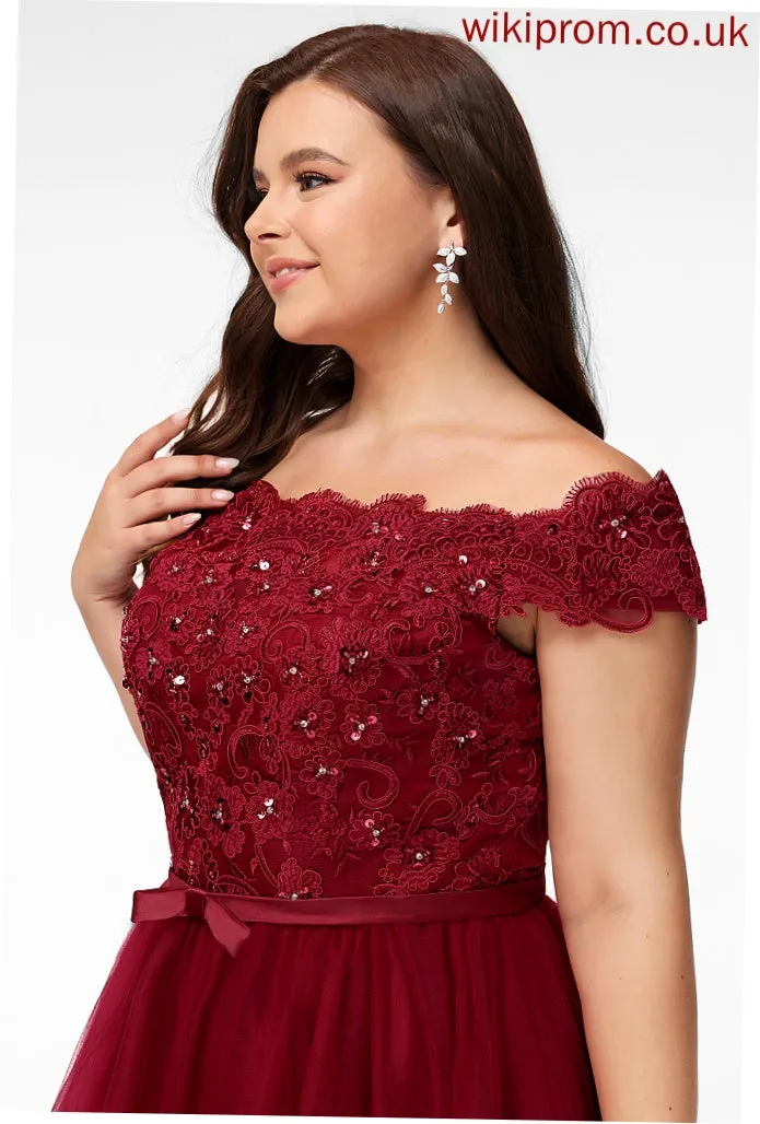 Bow(s) Lace Trudie Tulle Beading With Cocktail Lace A-Line Dress Cocktail Dresses Asymmetrical Off-the-Shoulder