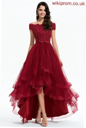 Bow(s) Lace Trudie Tulle Beading With Cocktail Lace A-Line Dress Cocktail Dresses Asymmetrical Off-the-Shoulder