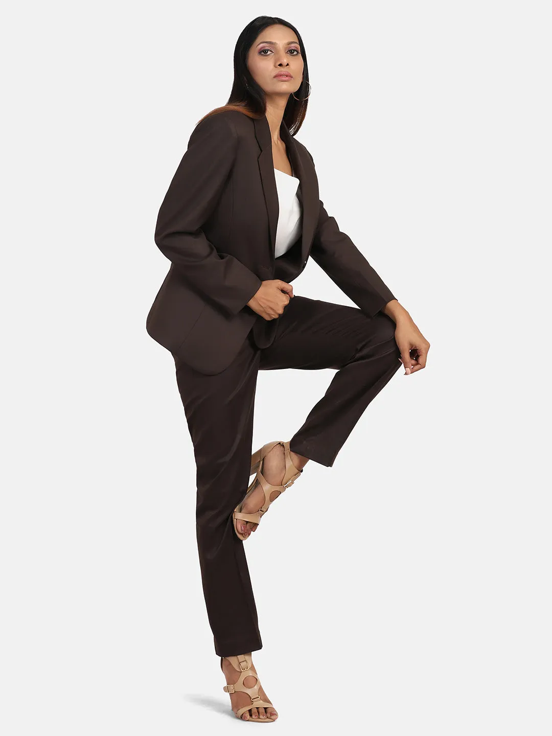 Brown Poly Cotton Suit With Pant