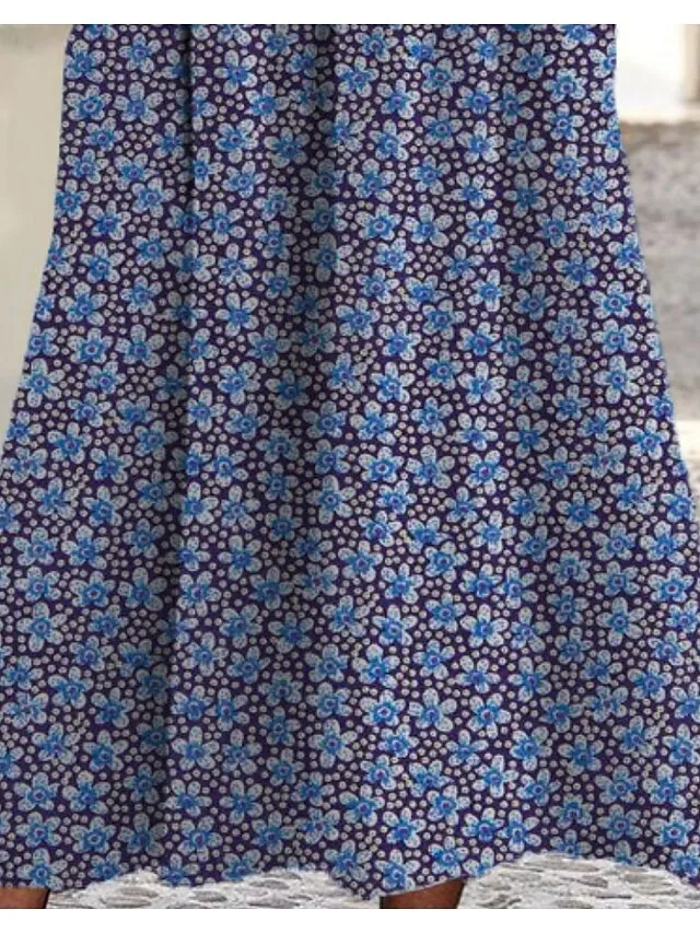 Casual Dress Sheath Dress Midi Dress Blue Black Half Sleeve Floral Button Spring Summer Crew Neck Casual  S M L XL XXL 3XL for Women