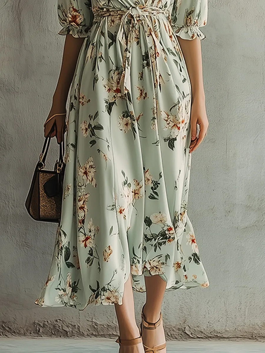Casual V-neck Floral Everyday Versatile Midi Dress
