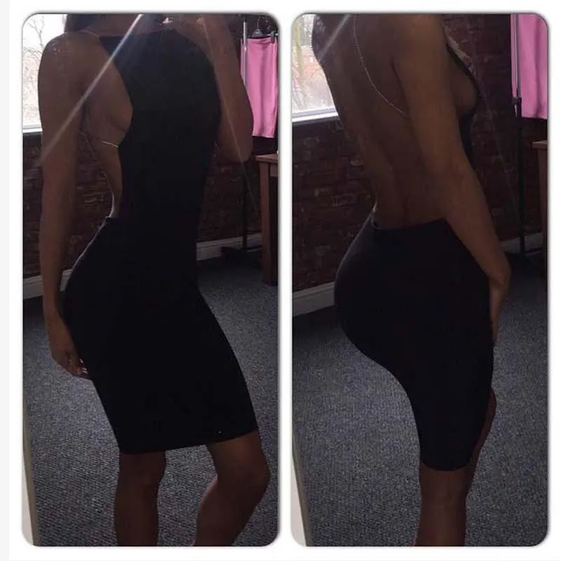 Clearance O-Neck Strap Backless Bodycon Casual Club Mini Dress