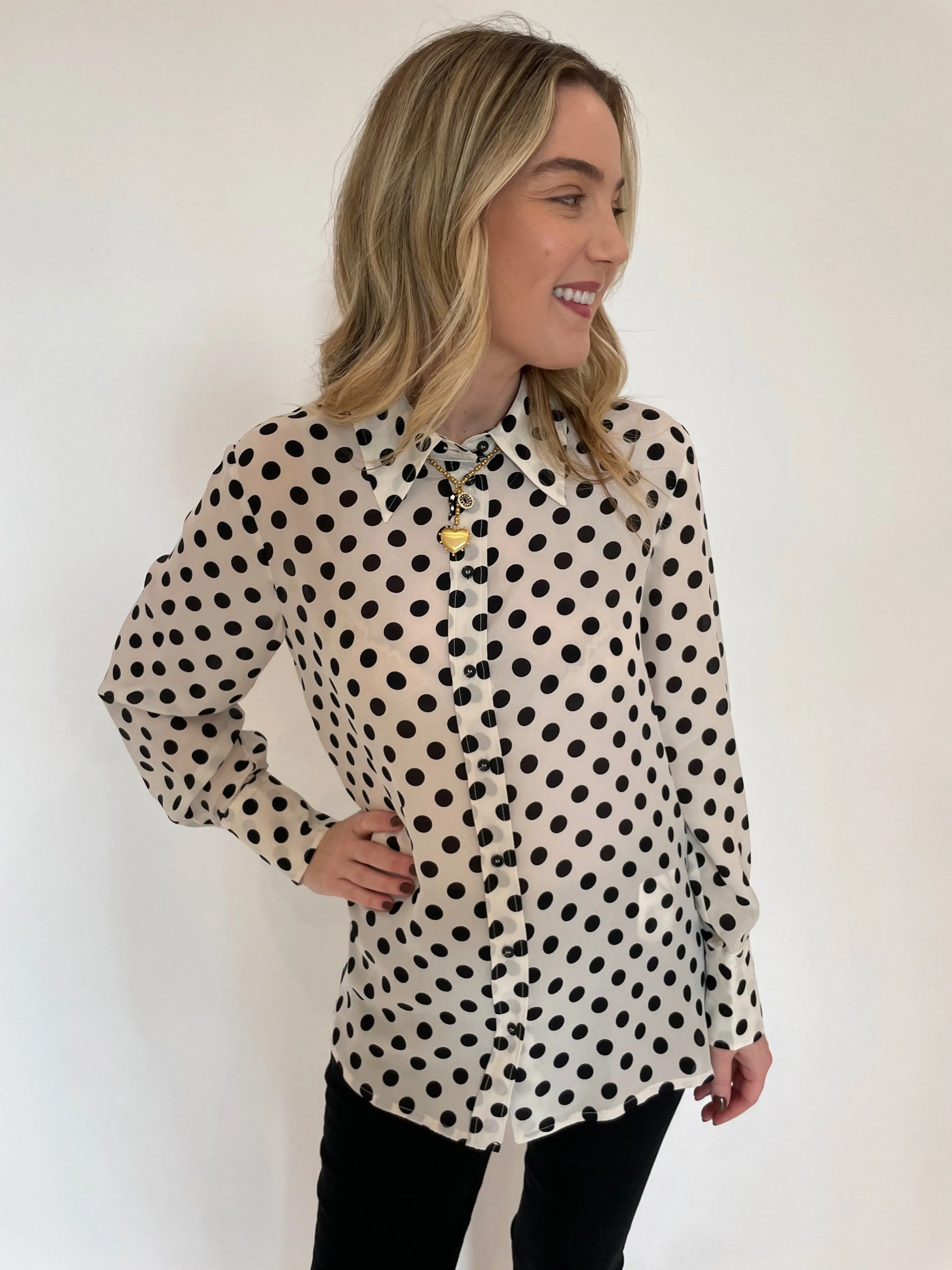 Conio Crepe Blouse - White Spotted