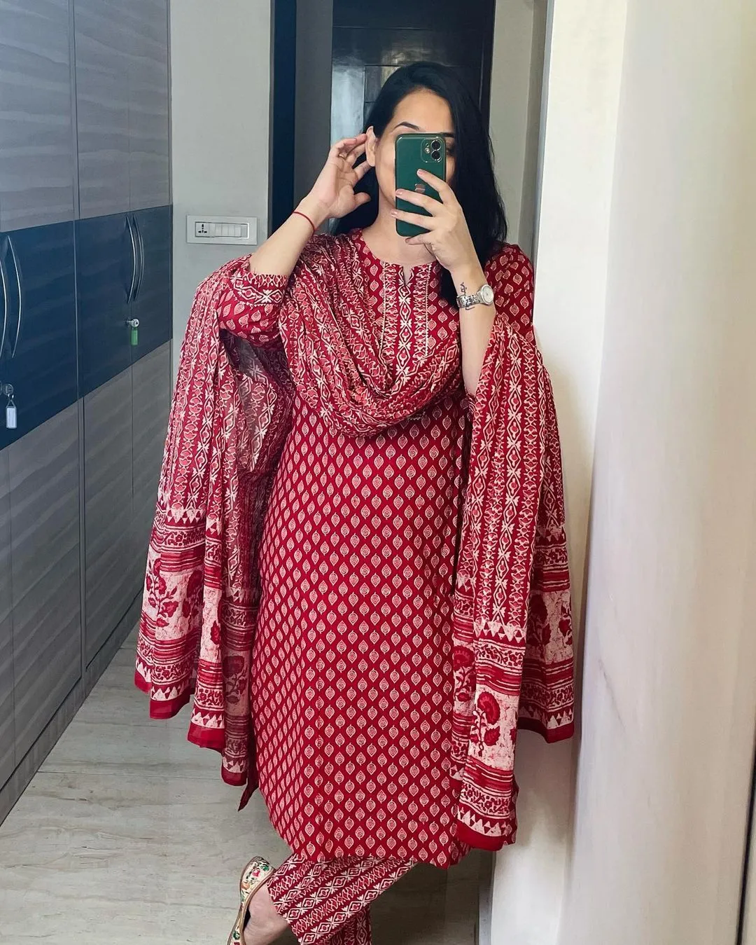 Cotton Kurti with Pant and Dupatta Set