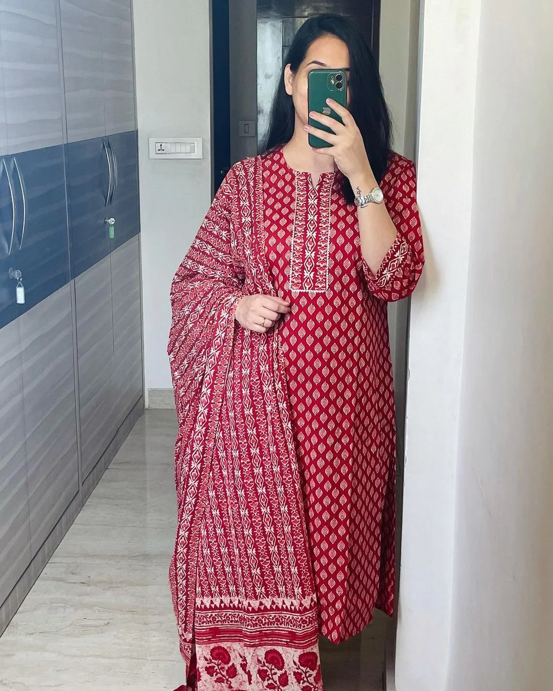 Cotton Kurti with Pant and Dupatta Set