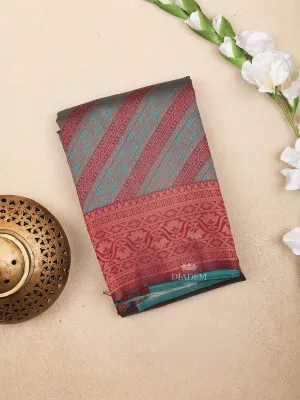 Dark Pink Art Silk Saree with Neli Stripes Pattern on the Body with Matching Zari Border