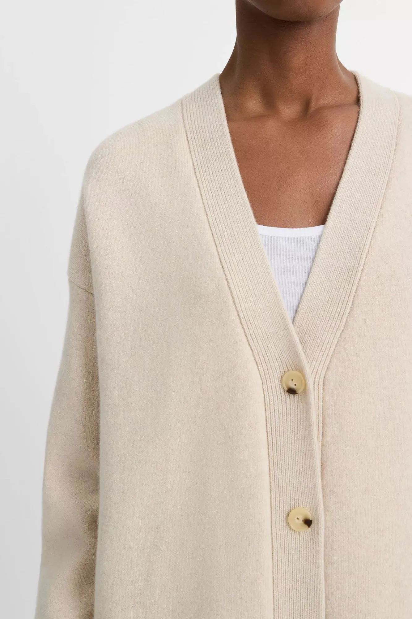 Double-Knit Wool-Cashmere Oversized Cardigan Heather Ecru