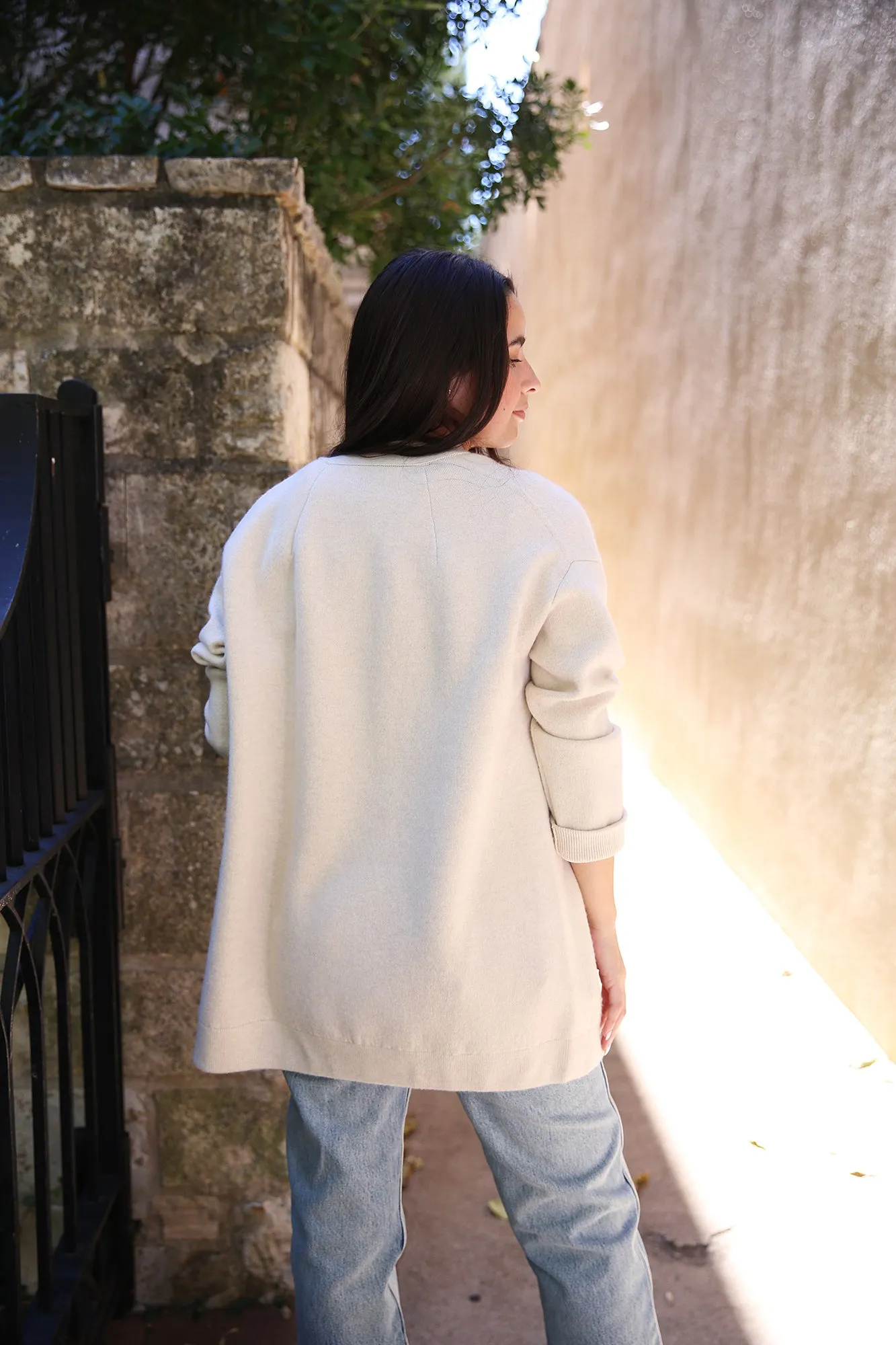 Double-Knit Wool-Cashmere Oversized Cardigan Heather Ecru