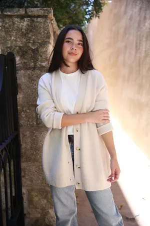 Double-Knit Wool-Cashmere Oversized Cardigan Heather Ecru