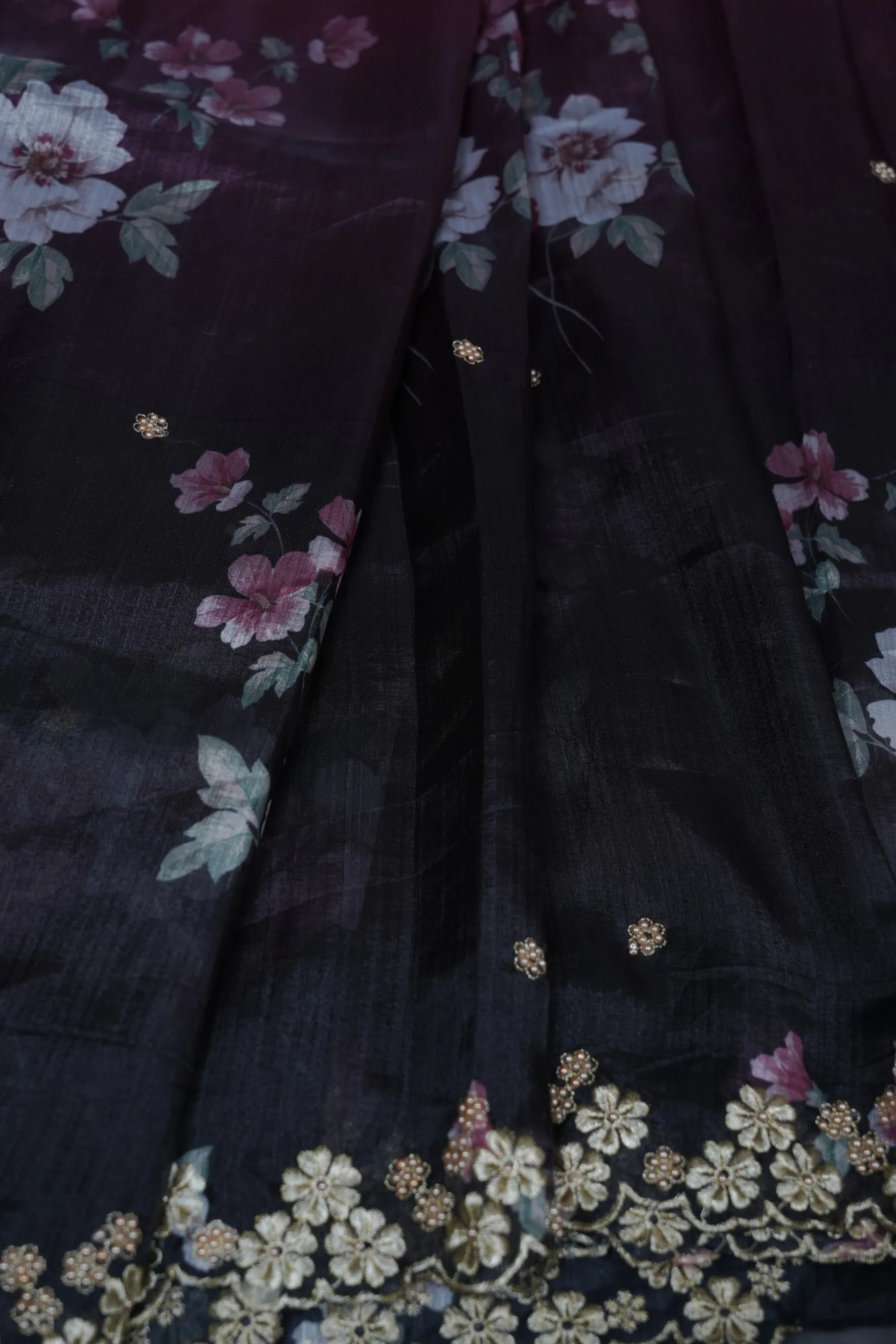 Elegant Shaded Black & Pink Organza Saree with Designer Embroidered Blouse