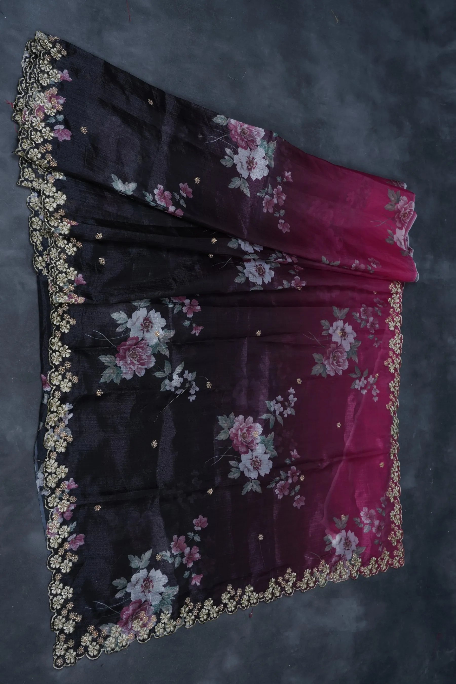 Elegant Shaded Black & Pink Organza Saree with Designer Embroidered Blouse