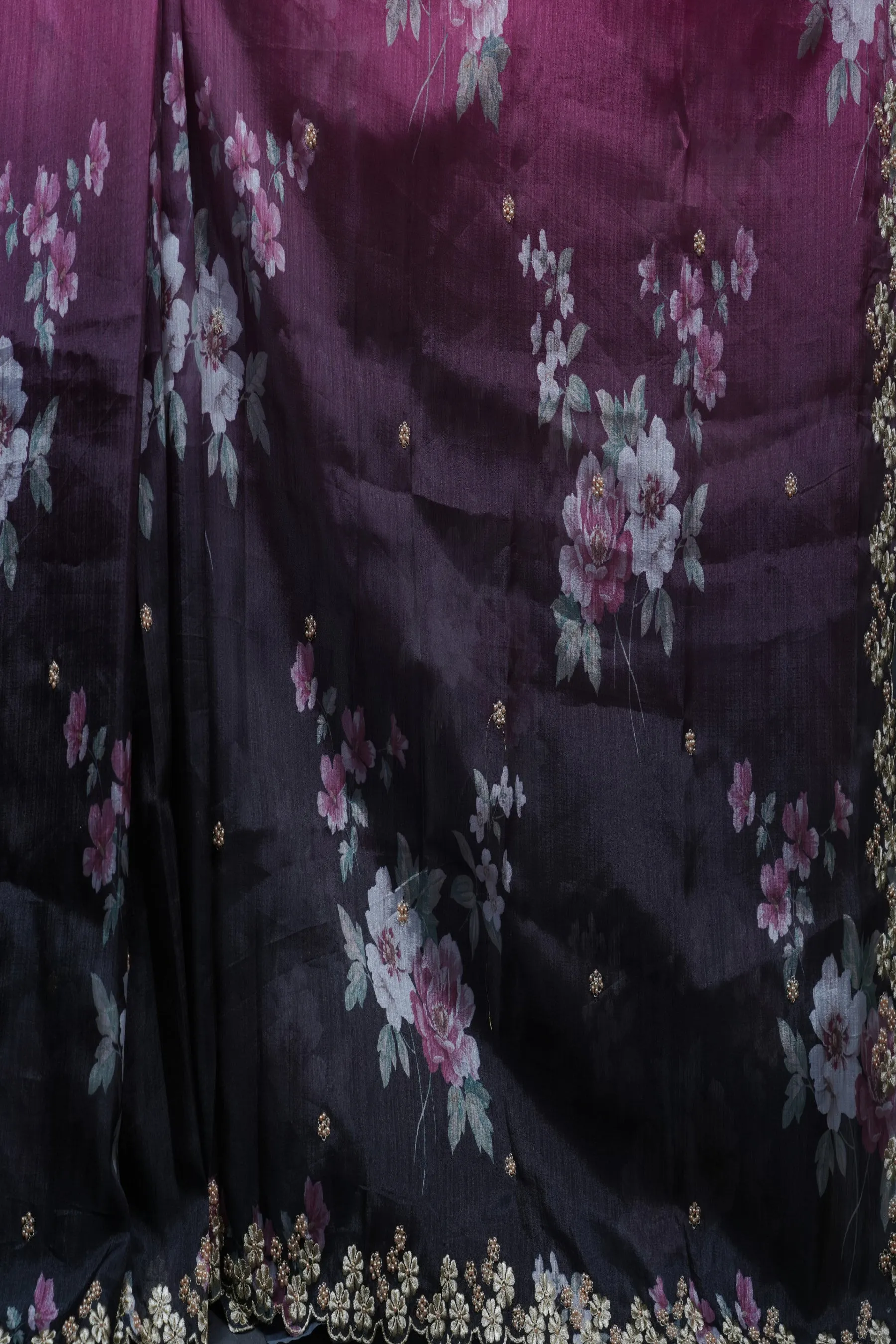 Elegant Shaded Black & Pink Organza Saree with Designer Embroidered Blouse
