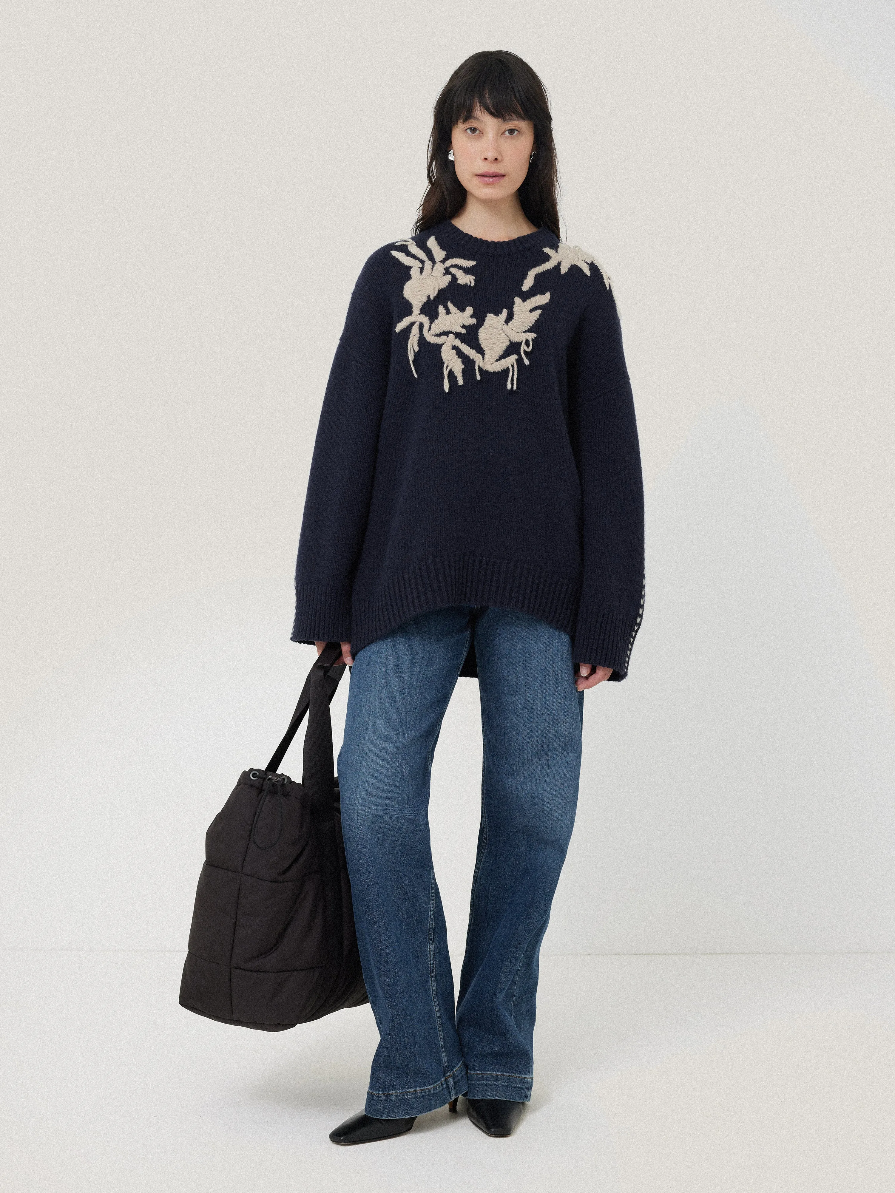 Embroidered Knitted Jumper | Navy