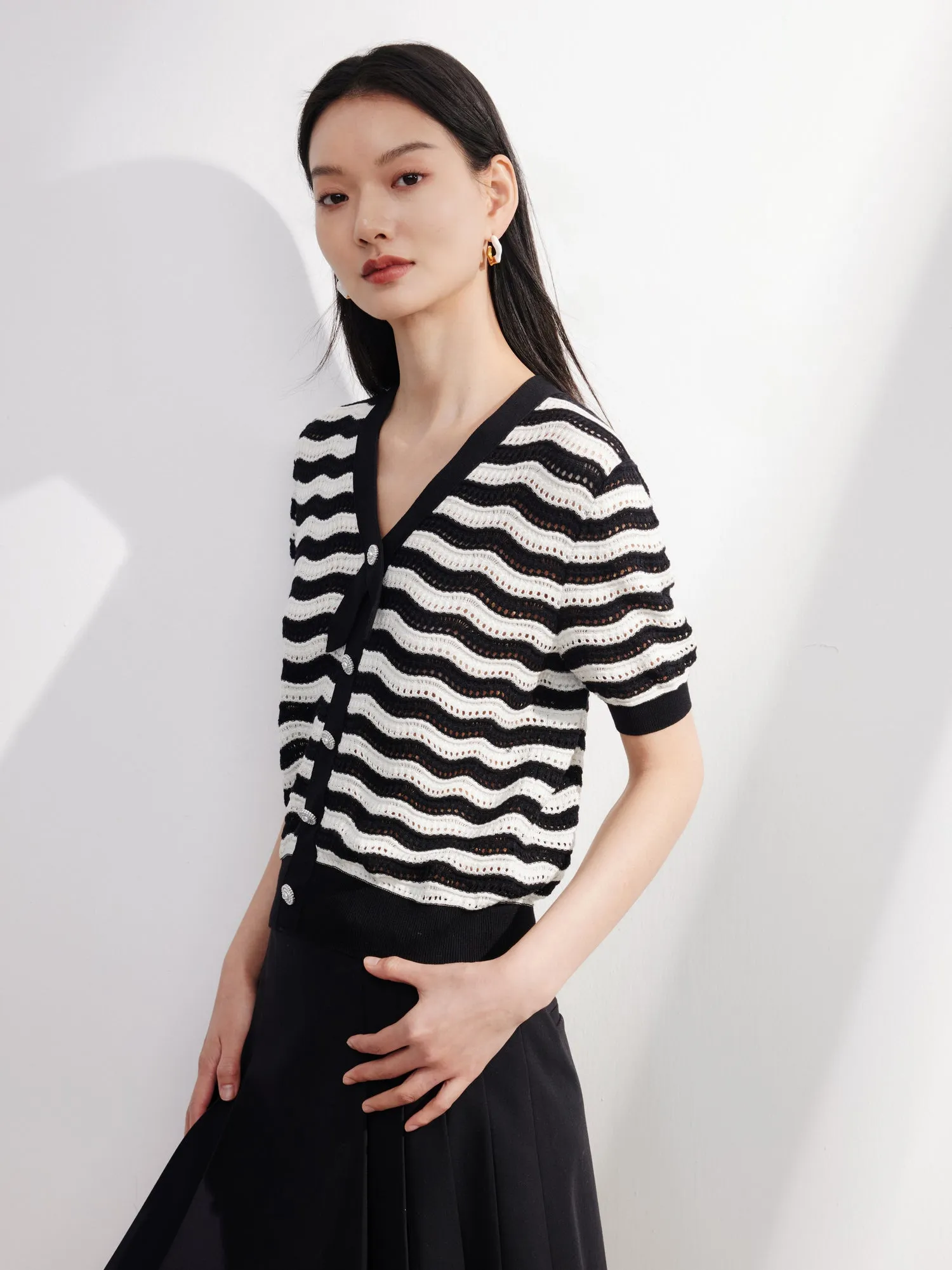 EP YAYING Hollow Striped Knitwear